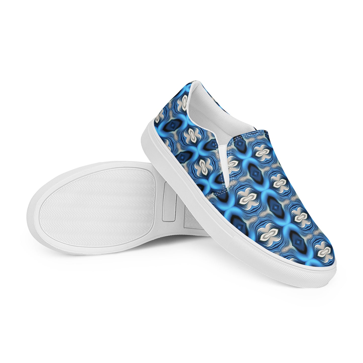 Women’s slip-on canvas shoes Kukloso Cubist Faces No 6 Silver/Blue - Free Shipping