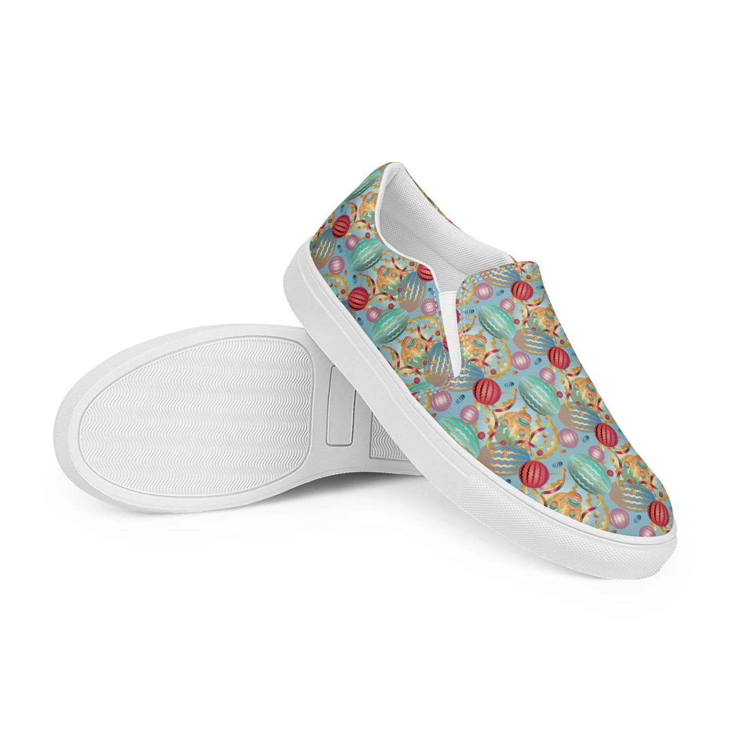 Women’s slip-on canvas shoes Kukloso Whimsical No 20 Red/Gold/Aqua - Free Shipping