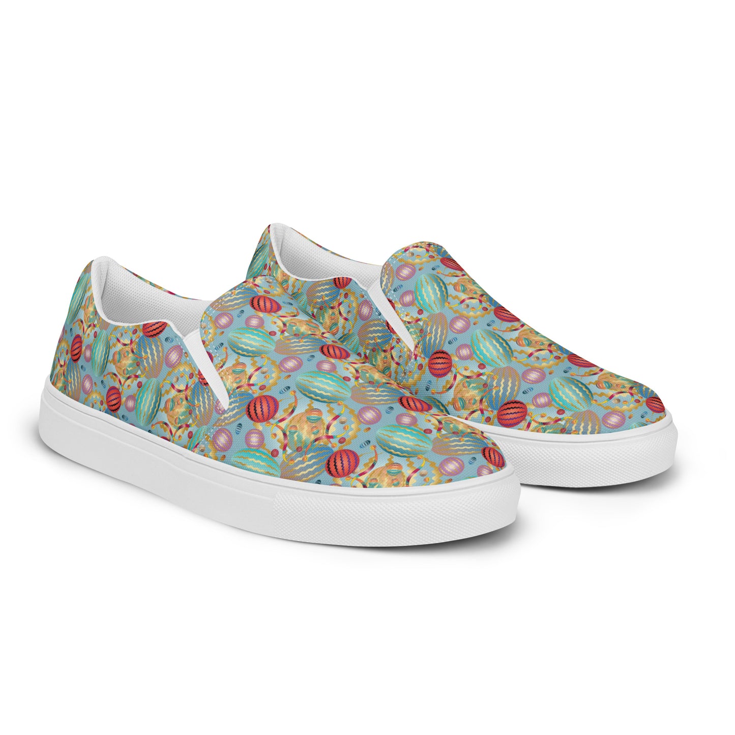 Women’s slip-on canvas shoes Kukloso Whimsical No 20 Red/Gold/Aqua - Free Shipping