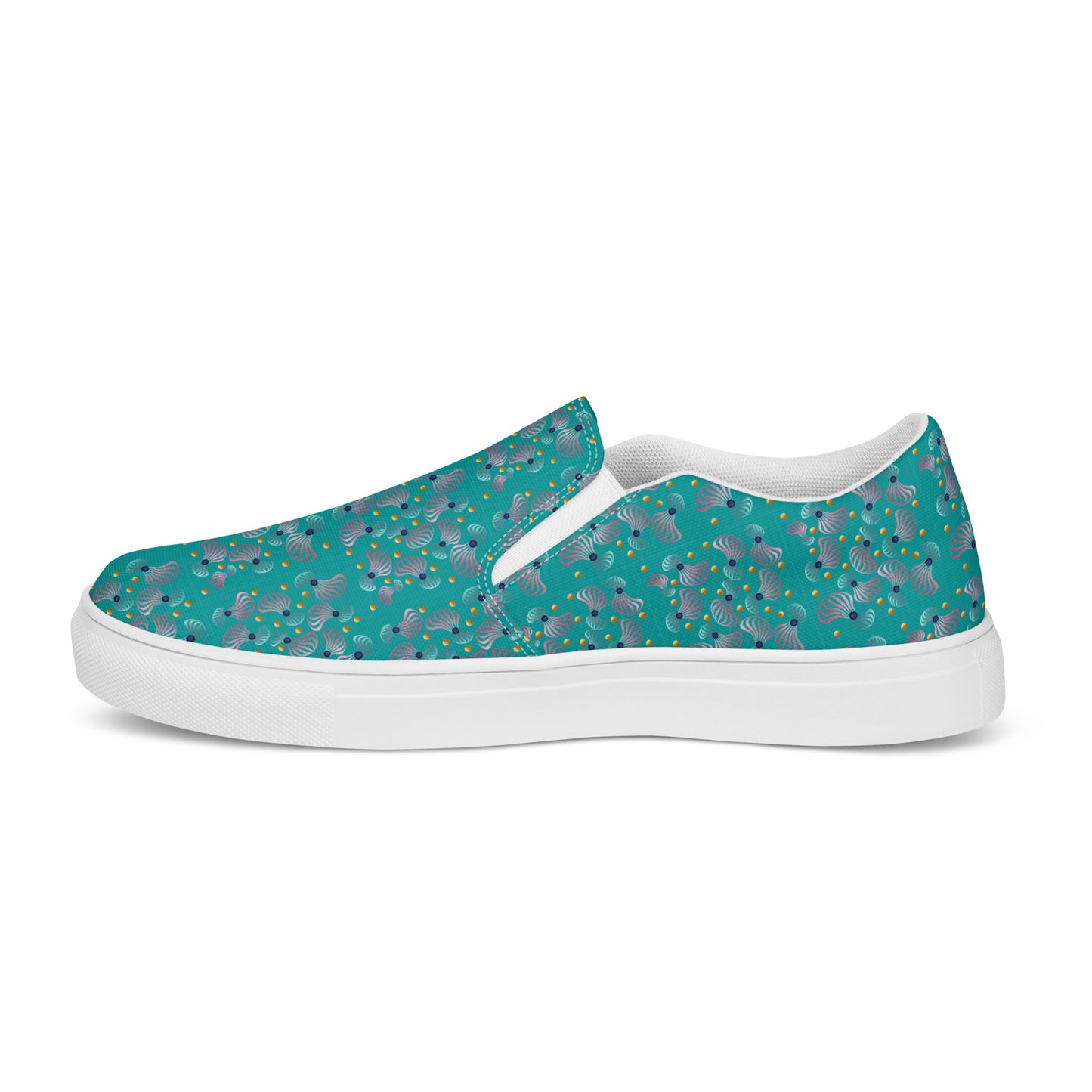 Women’s slip-on canvas shoes Kukloso Whimsical No 83 Pink/Aqua/Navy Spirials on Turquoise - Free Shipping