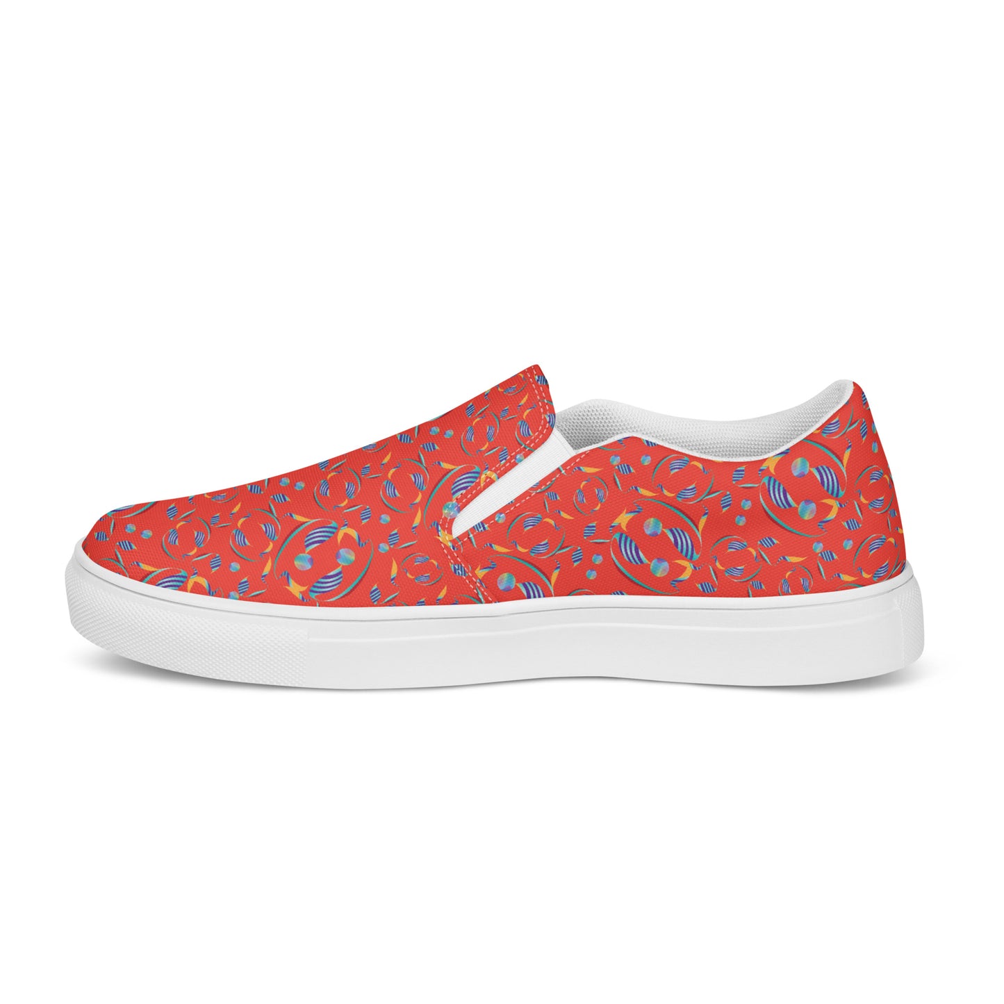 Women’s slip-on canvas shoes Kukloso Whimsical No 80 Quirky Shapes on Orange - Free Shipping