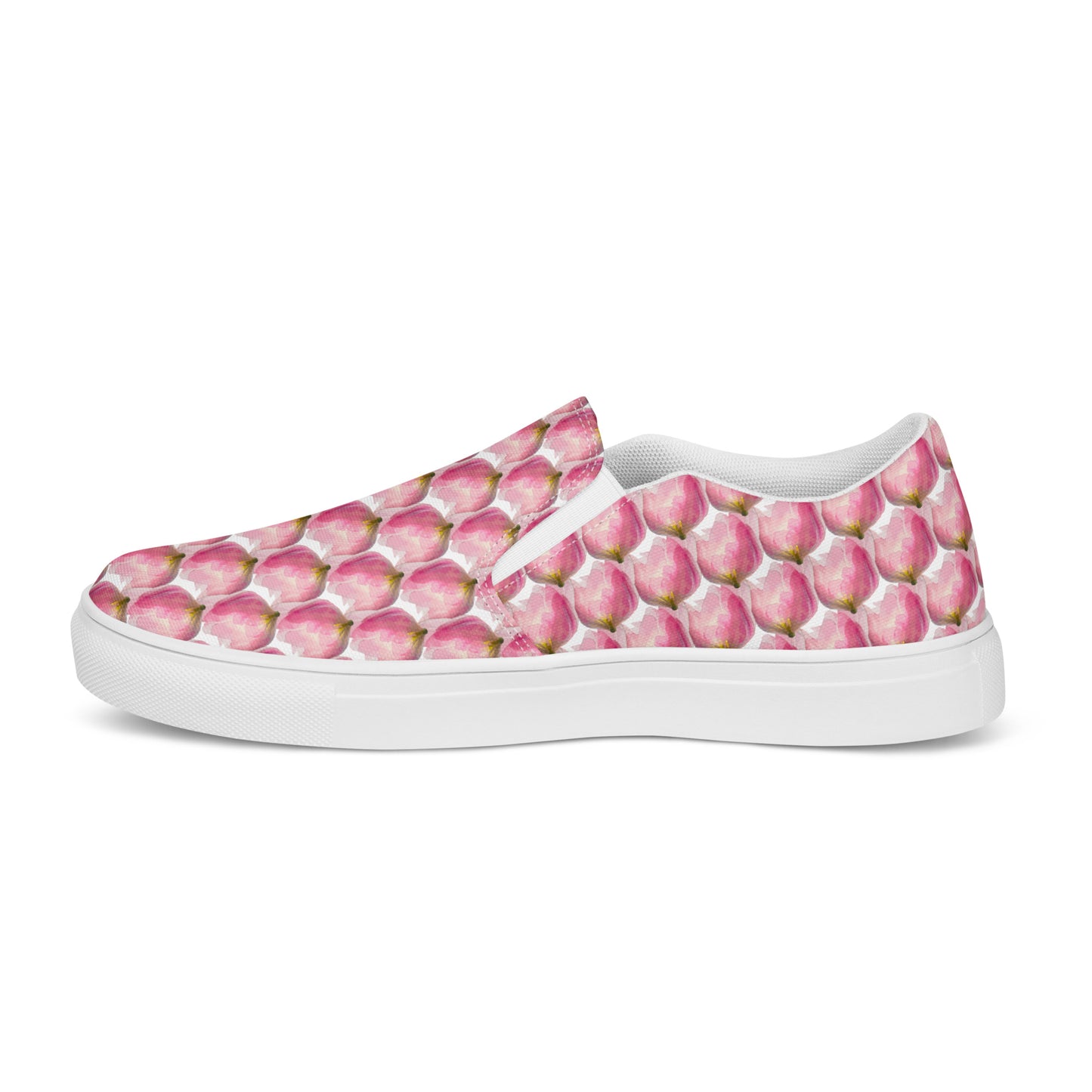 Women’s slip-on canvas shoes Kukloso Les tulipes Pink on White - Free Shipping