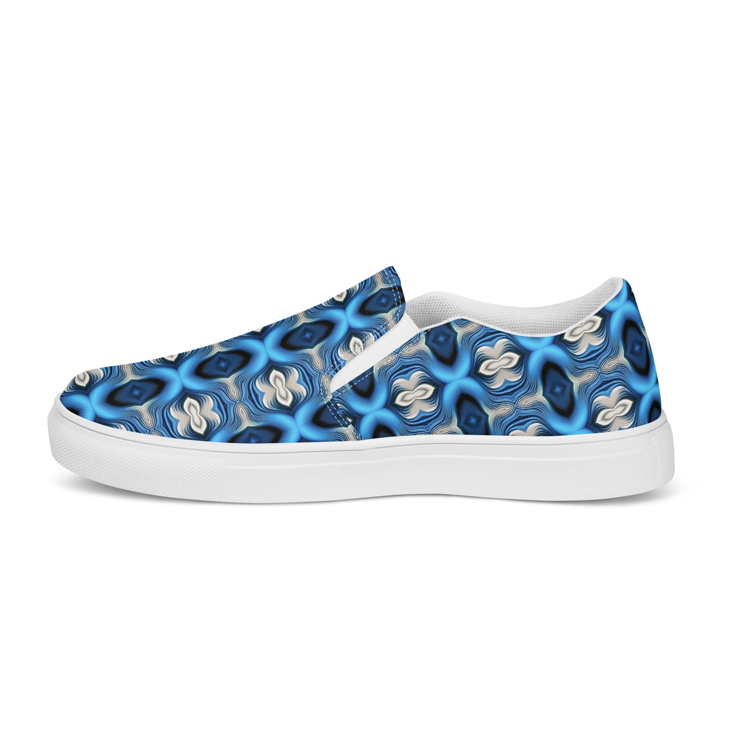 Women’s slip-on canvas shoes Kukloso Cubist Faces No 6 Silver/Blue - Free Shipping