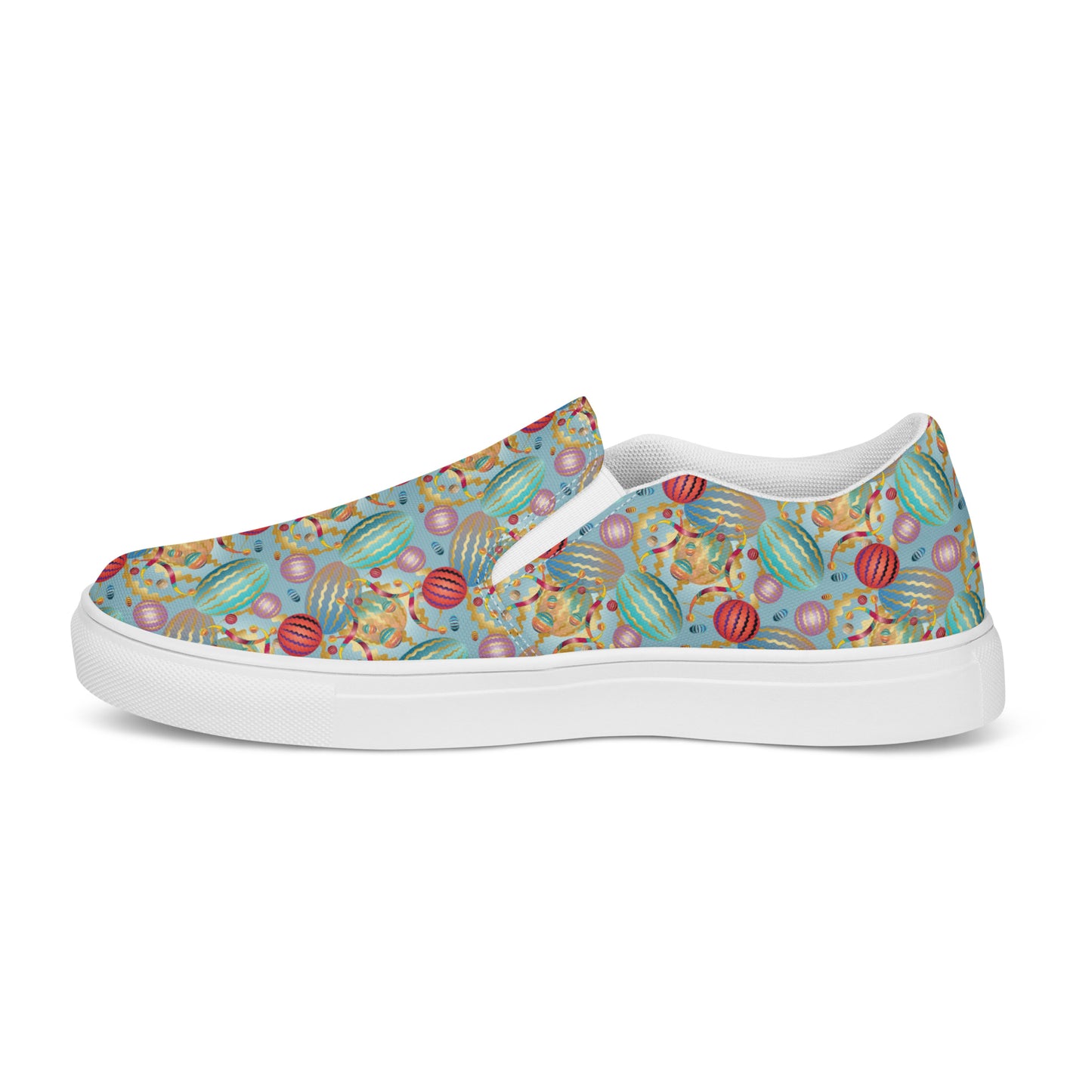 Women’s slip-on canvas shoes Kukloso Whimsical No 20 Red/Gold/Aqua - Free Shipping