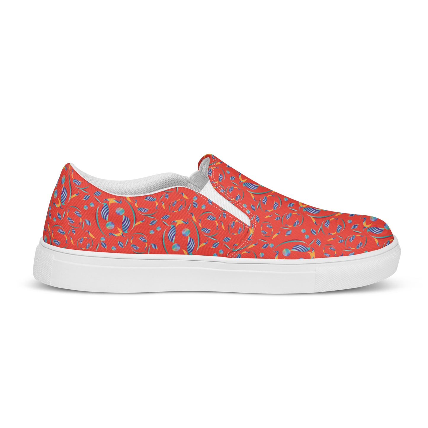 Women’s slip-on canvas shoes Kukloso Whimsical No 80 Quirky Shapes on Orange - Free Shipping