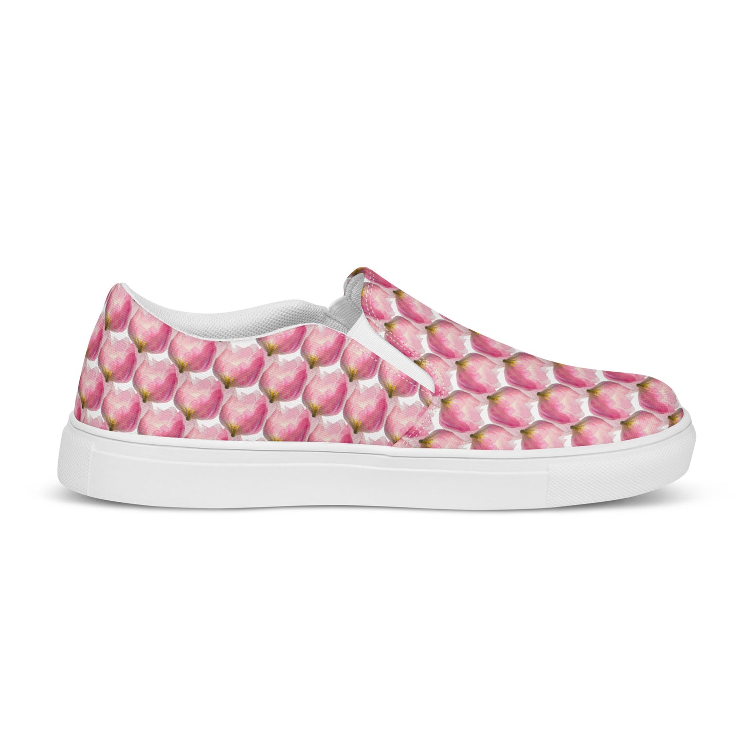 Women’s slip-on canvas shoes Kukloso Les tulipes Pink on White - Free Shipping