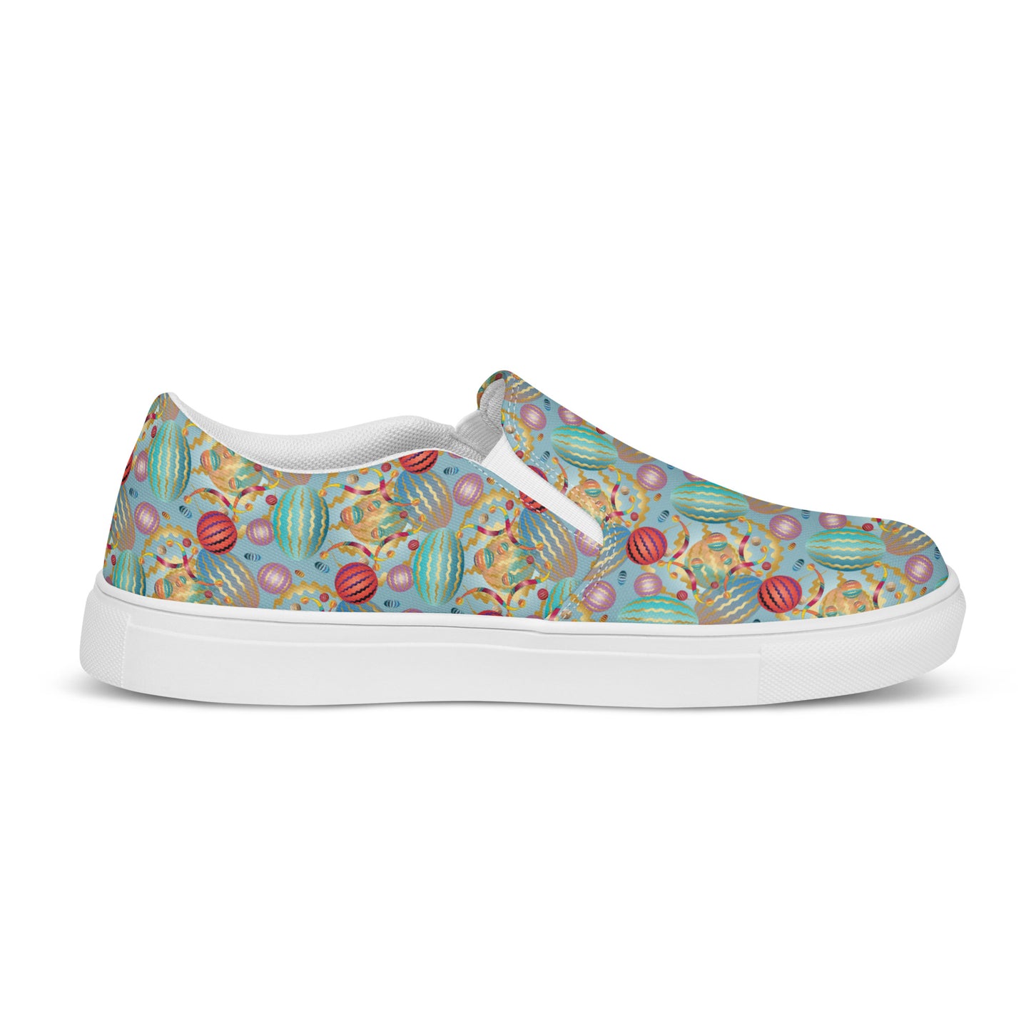 Women’s slip-on canvas shoes Kukloso Whimsical No 20 Red/Gold/Aqua - Free Shipping